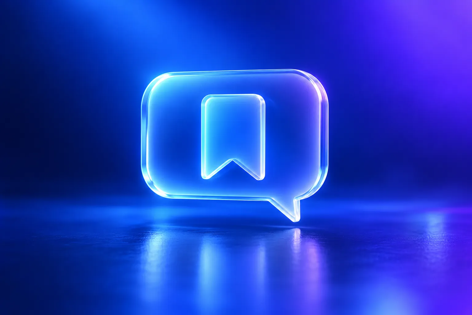 A glass speech bubble holding a lit bookmark tab
