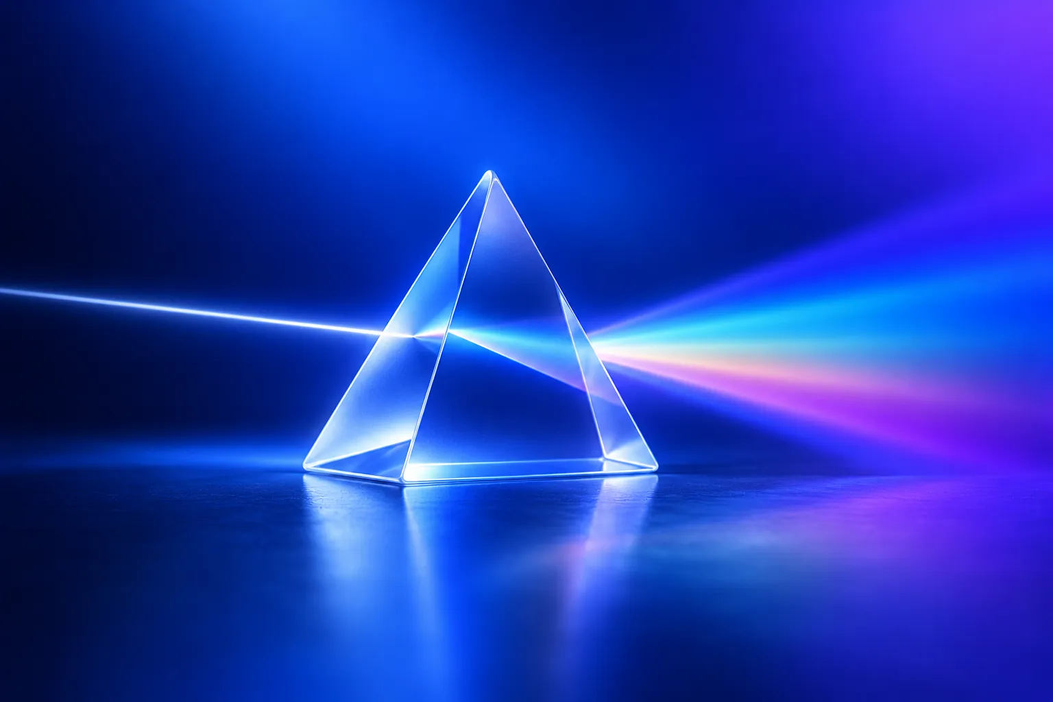 A glass prism splitting a beam of light into a spectrum